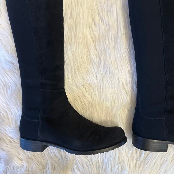 Stuart Weitzman 5050 Over The Knee High Boots Suede Leather Flat, Black - Picture 7 of 16
